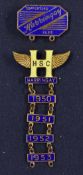 1950-1953 Harringay Speedway Supporters Club Enamel Pin Badge with 4x date bars included, blue and