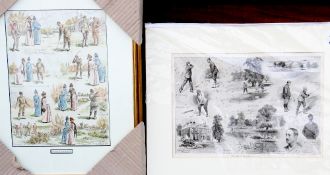 Early Golfing Magazine Extracts c. late 1880's - one hand coloured after Cyril Hallward 1888