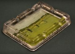 Scarce Sutton & Sons Grass Seeds glass ashtray with golfing scene - inscribed on all side panels 