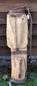 Good Cliffco leather and canvas webbing oval golf club bag - travel hood, ball pocket, umbrella