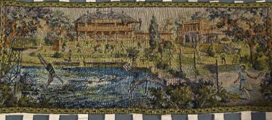 Interesting Sporting Tapestry - depicts Swimmers, Tennis and Footballers in action scenes with