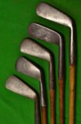 W Park Musselburgh Half Play set of 5x golf clubs c.1895 - stamped with good clear oval makers W