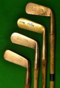 4x brass/gun metal straight blade putters - 3x centre balance and J B Halley round back