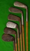 6x various irons - 4x Tom Stewarts jigger, mashie, m/niblick and Ben Sayers Benny iron; Gibson large