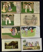 Meissner & Buch Lawn Tennis Series 1039 Postcards depict colourful Tennis scenes with tear to one