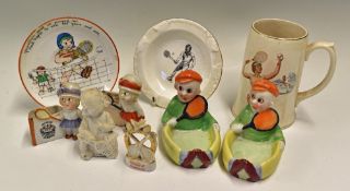Staffordshire Sadler Tennis Tankard marked to the base, depicts a female serving and male playing
