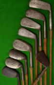 9x assorted golf clubs - Mitre Brand niblick; Geo Duncan m/niblick; McDonald Scottie mashie niblick;