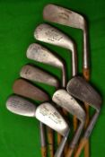 9x assorted golf clubs - 5x Tom Stewart long irons incl an L Mashie; 4x J.C Smith Monifieth deep
