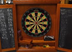 Darts - Dartboard and Wooden Cabinet - a great example, with a wooden cabinet, internal black