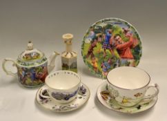 Interesting Collection of Golfing Bone China Tea pot, Plate, Tea Cup and Saucers, and Candle