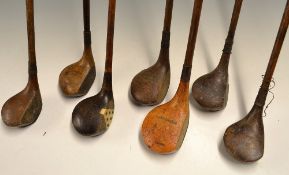 7x assorted woods to incl J.A Simpson Baffie; British Golf Co London spoon; J H Taylor Autograph