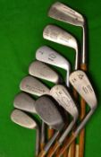 10x assorted iron - James Braid Autograph Giant niblick; Flanged sole mid iron with Thistle brand