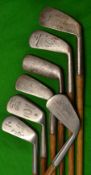 7x assorted golf clubs -James Braid autograph mashie; Tom Stewart for 