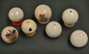 7x various ceramic souvenir and condiment golf balls - to incl Grafton China 