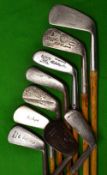 9x assorted irons - Sunningdale very shallow head mashie; Nicoll Zenith deep face mashie, Nicoll
