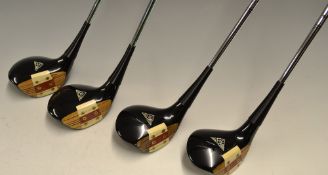 Fine set of Macgregor Tourney Eye-o-matic oiled hardened model persimmon woods c.1955 - No. 1, 2,