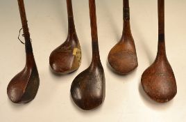 5x assorted good playable woods - J.H Taylor Autograph spoon with central ivorine face insert, T