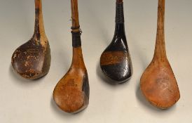 3x assorted woods incl R Forgan St Andrews Crown model golden persimmon driver; Striped top brassie;