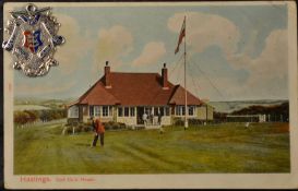 Rare 1906 Hastings and St Leonards Golf Club silver and enamel medal and postcard (2) - hallmarked