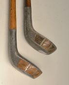 2x Mills Standard Golf Co BGS model alloy mallet woods - both fitted with 3x rear beech wood block