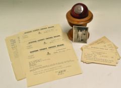 1938 Presentation 'Hat-Trick' Cricket Ball Awarded to 'A. Borthwick' with a plaque engraved to the