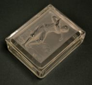 Hoffman style Intaglio pressed and frosted glass trinket dish with golfing figure c.1930's - c/w lid