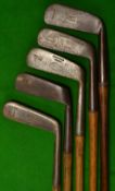 5x metal blade putters - Jack White by Gibson stamped 1904 (Open Champion) putting cleek; J Ross