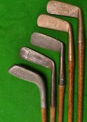 5x assorted brass, alloy and hand forged putters - Anderson & Son St Andrews brass blade; J.B Halley