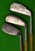 3x rustless irons - Geo Nicoll round sole mashie; W McLachlan 3 iron and Suxes mashie niblick