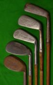 5x assorted irons - J H Taylor Madras jigger; True-Line large head mussel back niblick; Winton