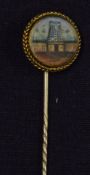 Indian Miniature Painting Lapel Badge depicts a view of a Fort Entrance, within decorative yellow