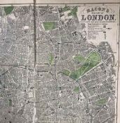 Map - Bacon's New Map of London c.1880s, divided into half mile squares and circles, scale 4