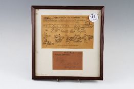 1898 Telegram - Captain Scott of Antarctica Framed Display the telegram dated Jul 11 1898 with