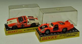 Dinky Toys Diecast Models 187 De Tomaso-Mangusta fluorescent and white (with added decals), plus 210