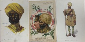 India & Punjab - Sikh and British Officers WWI Postcard Three vintage French postcards showing '