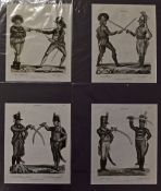 4x Fencing Prints 1806 by J Wilkes, London Published, depicts varied nation fencers and stances, all