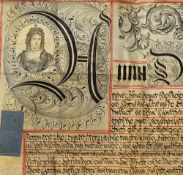 Queen Anne Portrait On Impressive Devon (Tavistock Etc) Recovery Vellum Deed 1711 Jonathan