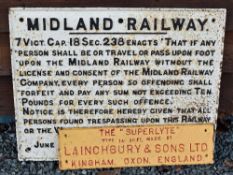 Midland Railway - 'Trespassing' Cast Iron Sign dated June 1893 - 'If any person shall be or travel