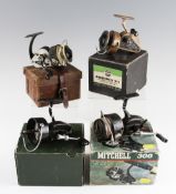 4x various boxed fixed spool spinning reels - Allcocks Delmatic Mark Two in leatherette box - some