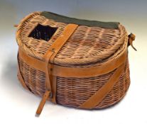 Fishing Creel - modern American style leather and canvas wicker fishing tackle basket with hinged