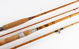 2x Fine Allcocks spinning rods - The Easicast 9ft 2pc split cane salmon rod, with pink agate lined
