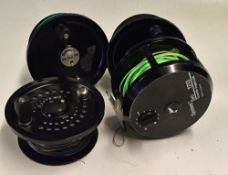 System Two Salmon reel with 3x spare spools and lines - Model 1213 wide drum with dual chrome U