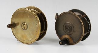 2x Early Brass Plate Wind Salmon Fly Reels - 4.5