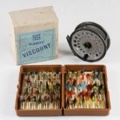 Hardy Bros The Viscount 150 Alloy Fly reel and flies - 3 7/8