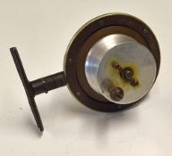 Interesting alloy brass and ebonite Perth style side casting reel - 3.5
