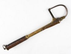 Hardy Brass Gaff: 2x draw with point protector, belt clip stamped Hardy's Pat c/w turned wooden