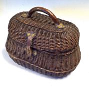 Early Fishing Creel basket - interesting French reed oval slightly bulbous fishing basket c/w