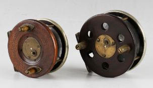2x Slater Style ebonite brass star back centre pin reels - 4