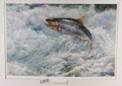 Signed Ltd Ed Fishing Colour Print by Spencer Roberts - titled A Game Salmon - signed in pencil by