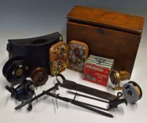 2x Interesting Creels - Black japanned style half-moon shape creel and a handmade upright wooden